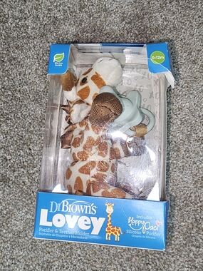 Dr. Brown's Lovey Giraffe Pacifier & Teether Holder - Brown & Cream